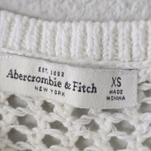 Abercrombie Fitch Sweater Womens XS White Open Knit Hi Low Oversized Excellent - Picture 5 of 10